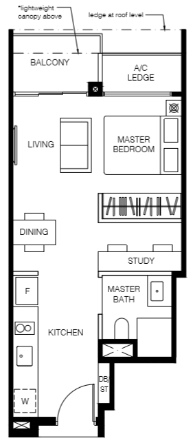 Le Quest Floor Plan A1 431 sqft 40 sqm (Studio + Study)