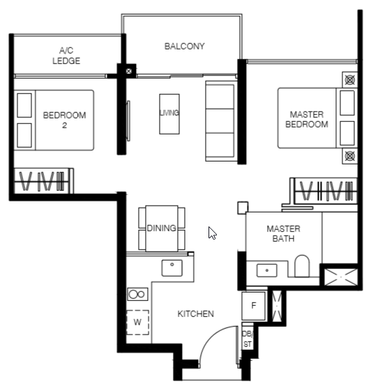 Le Quest Floor Plan B1 592 sqft 55 sqm (2 Bedroom)