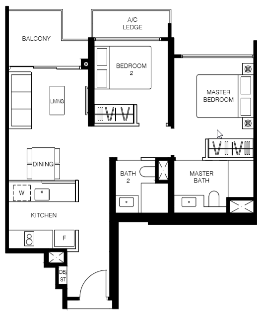 Le Quest Floor Plan B3 700 sqft 65 sqm (2 Bedroom Premium)