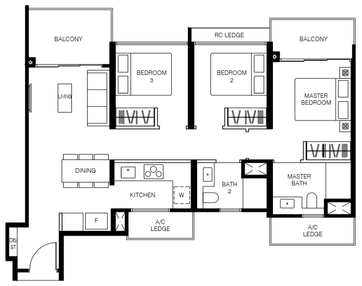 Le Quest Floor Plan C3 936 sqft 87 sqm (3 Bedroom Premium)