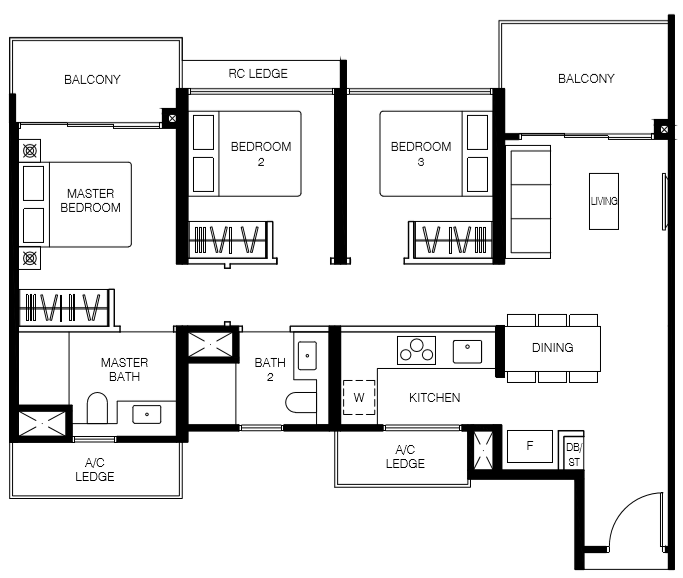 Le Quest Floor Plan C4 936 sqft 87 sqm (3 Bedroom Premium)