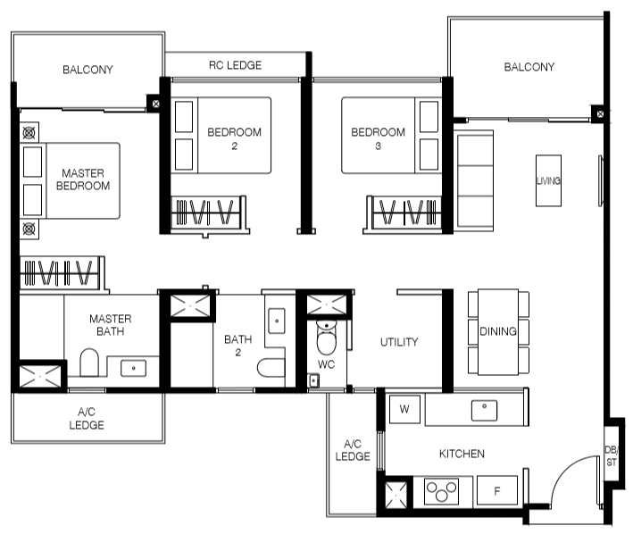 Le Quest Floor Plan C6 1023 sqft 95 sqm (3 Bedroom Deluxe)