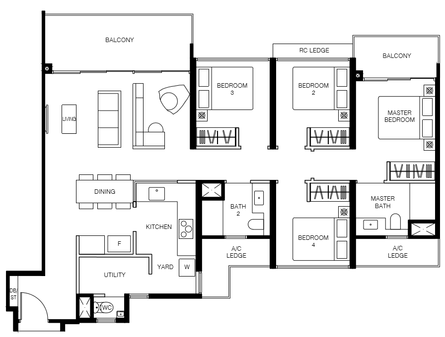 Le Quest Floor Plan D2 1313 sqft 122 sqm (4 Bedroom Deluxe)
