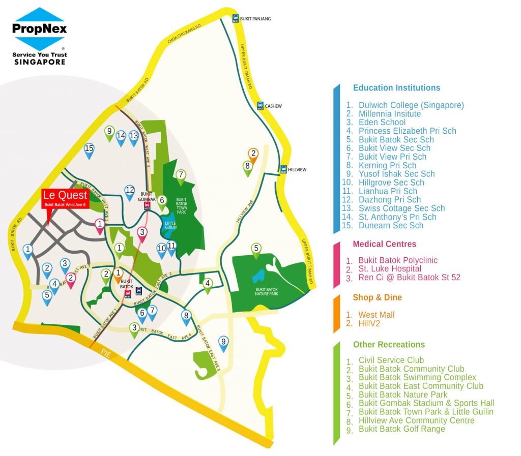 Le Quest Location Map with nearby amenities